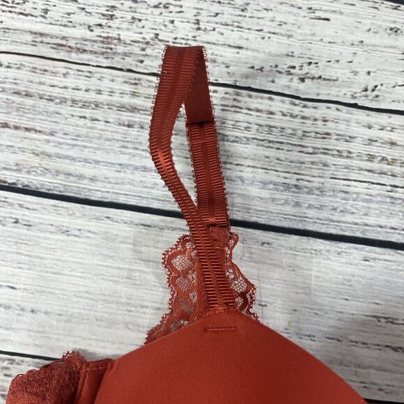 Auden Underwire Bra size 32D Orange Lace Plunge Coverage Lightly Lined T Shirt - Picture 2 of 8